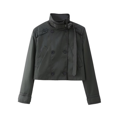 Νέα γυναικεία μόδα Oversized Cropped Trench Coats Vintage με διπλό κουμπί μακρυμάνικο γυναικείο κοντό αντιανεμικό Army Green Jacket