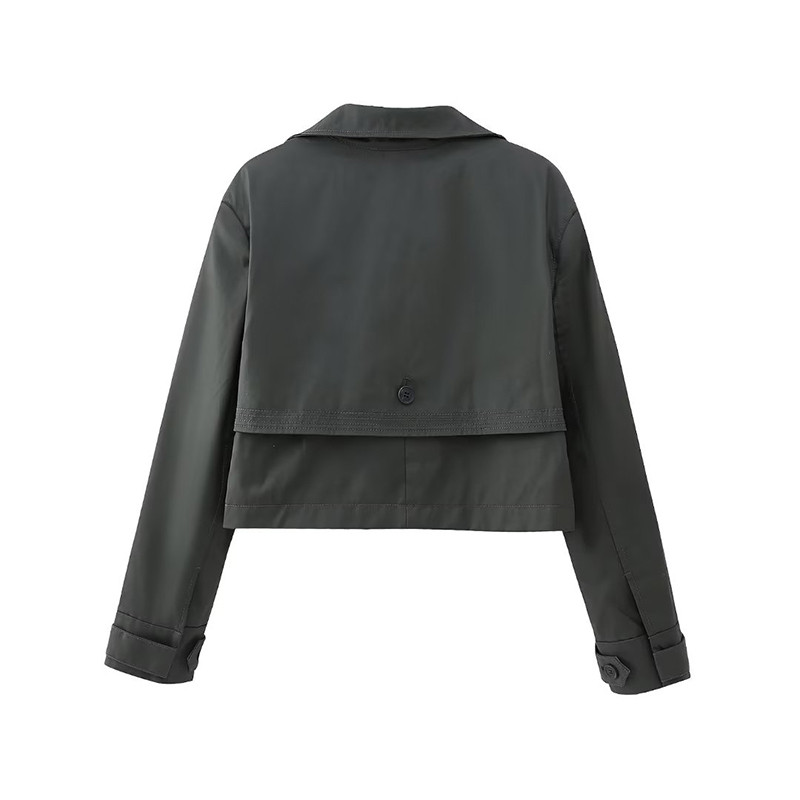 Nove ženske modne prevelike skraćene trenčkote Vintage Ženska kratka vjetrovka s dugim rukavima, vojnozelena jakna