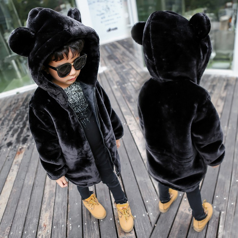 CROAL CHERIE 70-120 cm slatka zimska jakna s medvjeđim ušima za dječake, topli kaputi od flanela za djevojčice, dječji kaput za dojenčad, crni