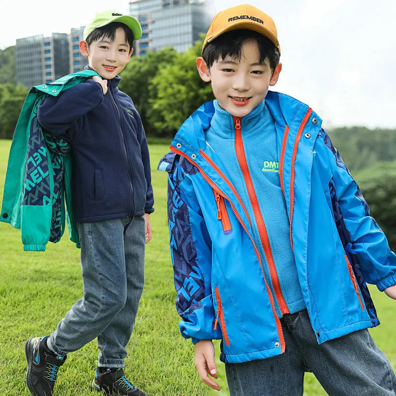 Odjeća za dječake Dvodijelni set Plišani vodootporni kaputi za sportove na otvorenom Jesen Zima Dječja jakna s vjetrom CH47