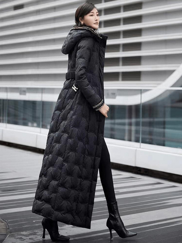 Ženska zimska duga jakna 2023. Parka s kapuljačom i pojasom Ženska jakna s vezom Ženski prošiveni kaput Vjetrootporna vanjska odjeća