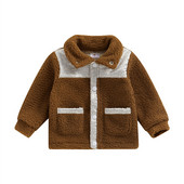 BeQeuewll Toddler Girls Φθινοπωρινό χειμερινό casual παλτό με μακρυμάνικο πέτο με κουμπιά αντίθεσης χρώματος Fuzzy εξωτερικά ενδύματα για 1-6 μήνες