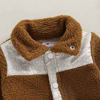 Ежедневно палто за прохождащи момичета BeQeuewll Есен Зима Ежедневно палто с дълъг ръкав и копче с ревер, контрастно цветно размито връхно облекло за 1-6 месеца