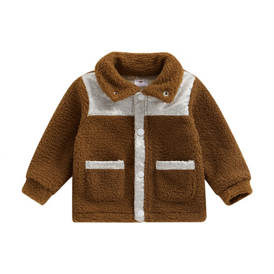 BeQeuewll Toddler Girls Φθινοπωρινό χειμερινό casual παλτό με μακρυμάνικο πέτο με κουμπιά αντίθεσης χρώματος Fuzzy εξωτερικά ενδύματα για 1-6 μήνες