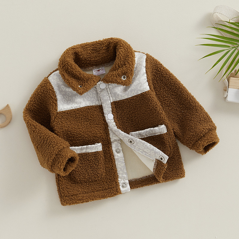 BeQeuewll Jesen Zima Ležerni kaput za djevojčice, dugih rukava, zakopčavanje na rever, nejasna gornja odjeća kontrastne boje za 1-6 mjeseci
