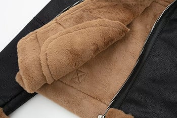 2023 Loose Moto Biker Winter Shearling Δερμάτινα μπουφάν από δέρμα προβάτου Streetwear Thicken Parka Faux Leather Lamb Fur Outwear