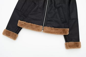 2023 Loose Moto Biker Winter Shearling Δερμάτινα μπουφάν από δέρμα προβάτου Streetwear Thicken Parka Faux Leather Lamb Fur Outwear