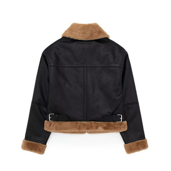 2023 Loose Moto Biker Winter Shearling Δερμάτινα μπουφάν από δέρμα προβάτου Streetwear Thicken Parka Faux Leather Lamb Fur Outwear