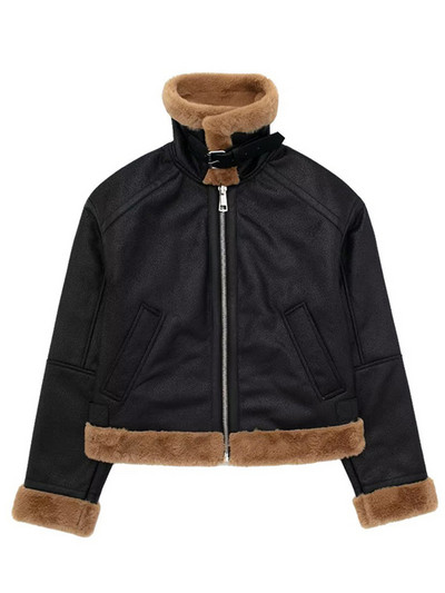2023 Loose Moto Biker Winter Shearling Δερμάτινα μπουφάν από δέρμα προβάτου Streetwear Thicken Parka Faux Leather Lamb Fur Outwear