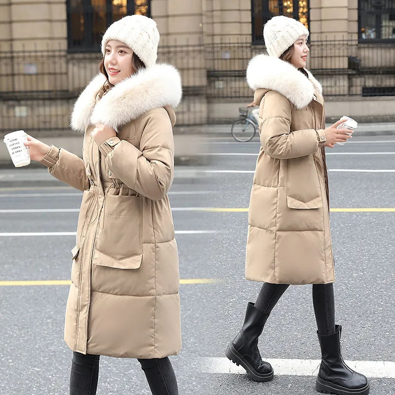 Nova zimska ženska jakna za 2023. Dugačke parke Ženski kaput s kapuljačom od pamučnog krzna s donjom pamukom Debele tople jakne Studentski kaput otporan na vjetar
