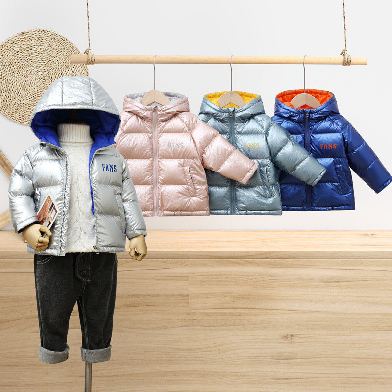 2021 Winter Down Jacket Νέα Προϊόντα Παιδικά Παχύ 2-6Y Παιδιά Αγόρια και κορίτσια Φωτεινή επιφάνεια Ζεστό παλτό με κουκούλα μόδας