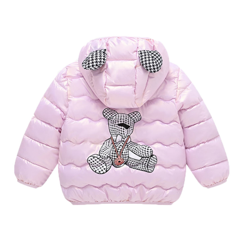 1-5 ετών μωρό κορίτσι αγόρι Ζεστά εξωτερικά ενδύματα φθινοπώρου χειμώνα Νέα παλτά Cartoon Bear Print Down Μπουφάν Παιδικά Casual ρούχα Χαριτωμένο μπουφάν με κουκούλα
