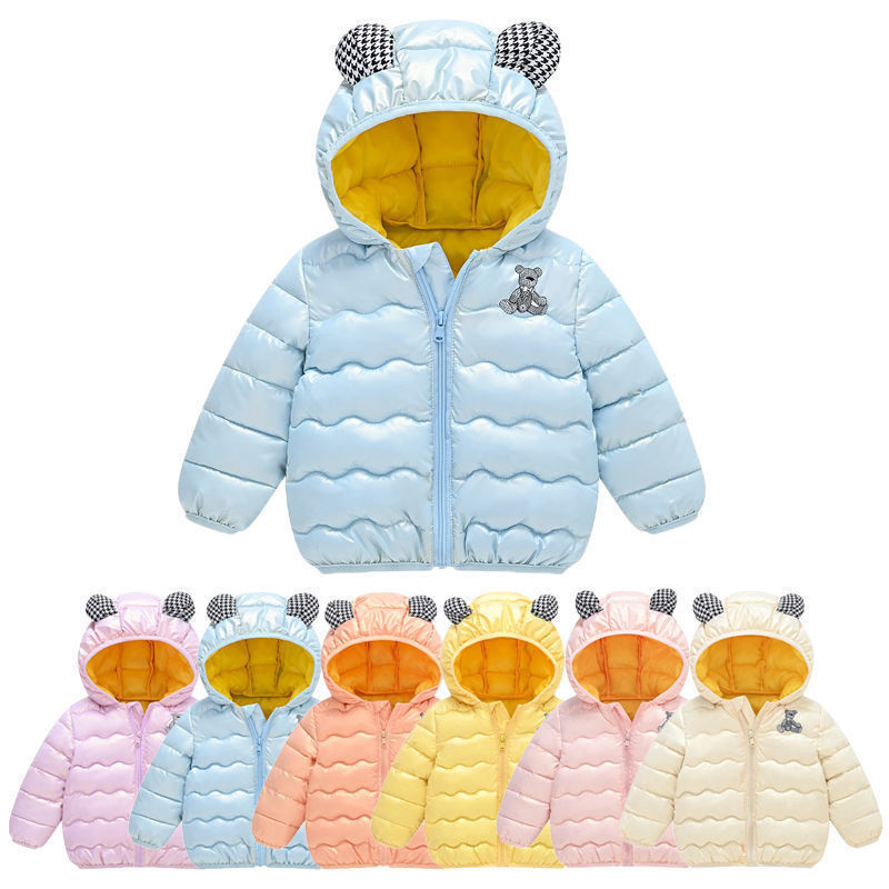 1-5 ετών μωρό κορίτσι αγόρι Ζεστά εξωτερικά ενδύματα φθινοπώρου χειμώνα Νέα παλτά Cartoon Bear Print Down Μπουφάν Παιδικά Casual ρούχα Χαριτωμένο μπουφάν με κουκούλα