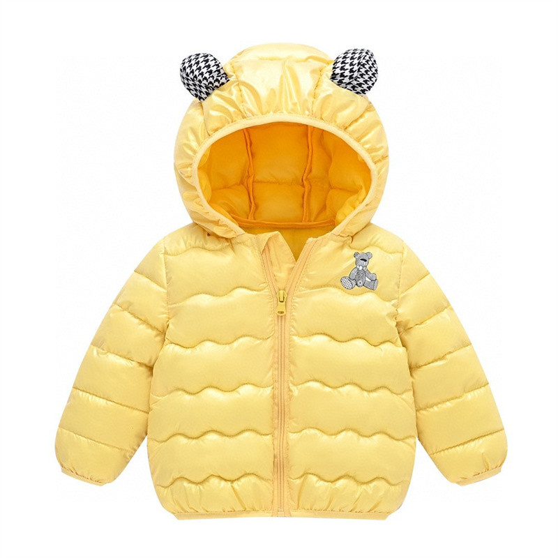 1-5 ετών μωρό κορίτσι αγόρι Ζεστά εξωτερικά ενδύματα φθινοπώρου χειμώνα Νέα παλτά Cartoon Bear Print Down Μπουφάν Παιδικά Casual ρούχα Χαριτωμένο μπουφάν με κουκούλα