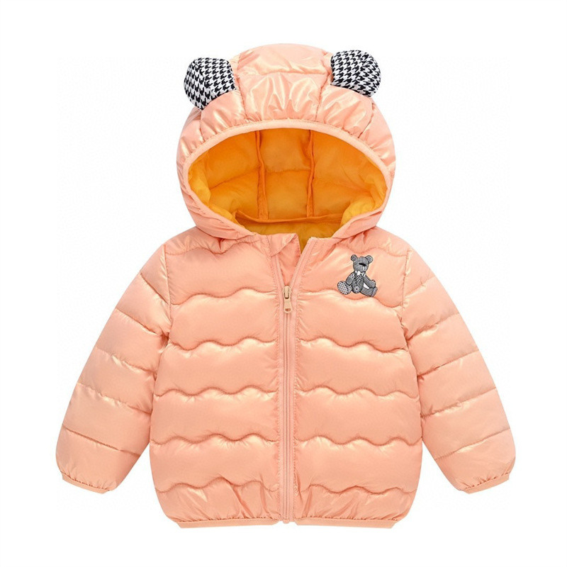 1-5 ετών μωρό κορίτσι αγόρι Ζεστά εξωτερικά ενδύματα φθινοπώρου χειμώνα Νέα παλτά Cartoon Bear Print Down Μπουφάν Παιδικά Casual ρούχα Χαριτωμένο μπουφάν με κουκούλα