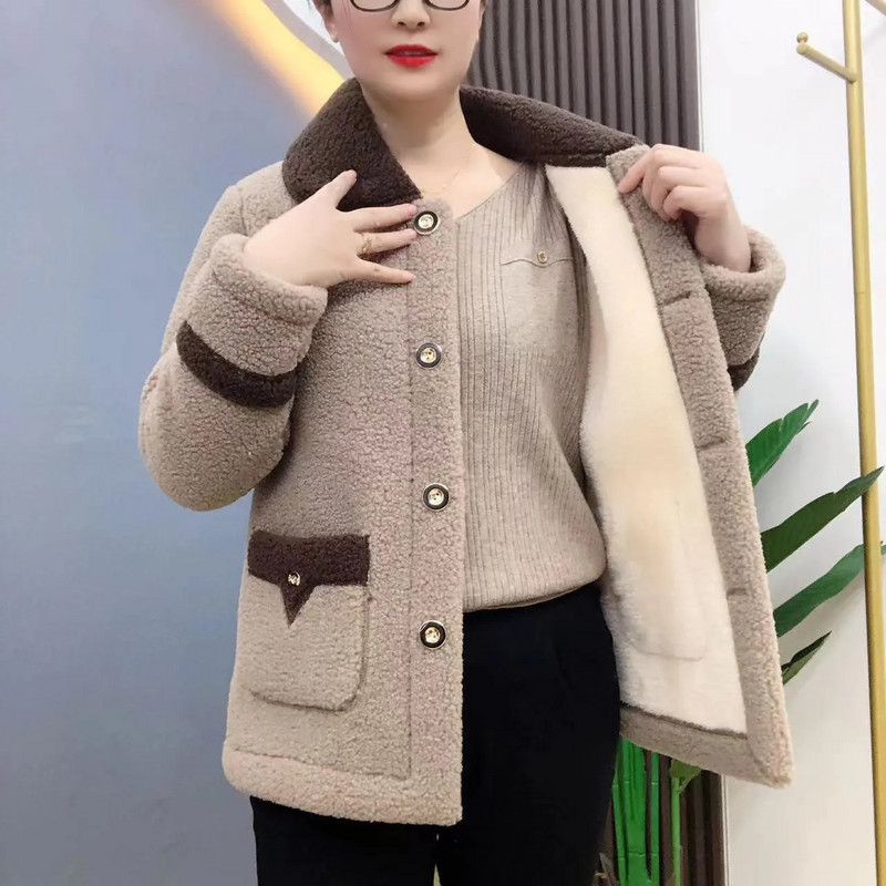 2023. Majčina zimska ženska jakna s krznom od janjeće vune i polarnog flisa plus baršunasta pamučna podstavljena jakna Kaput 5XL kaput Ženska gornja odjeća Parke