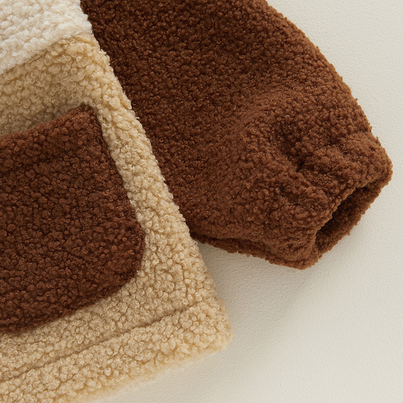 BeQeuewll Νήπια Κορίτσια Αγόρια Φθινοπωρινό Χειμώνα Casual Παλτό Μακρυμάνικο Πέτο Κλείσιμο με φερμουάρ Αντίθεση Χρώμα Fuzzy Εξωτερικά ρούχα