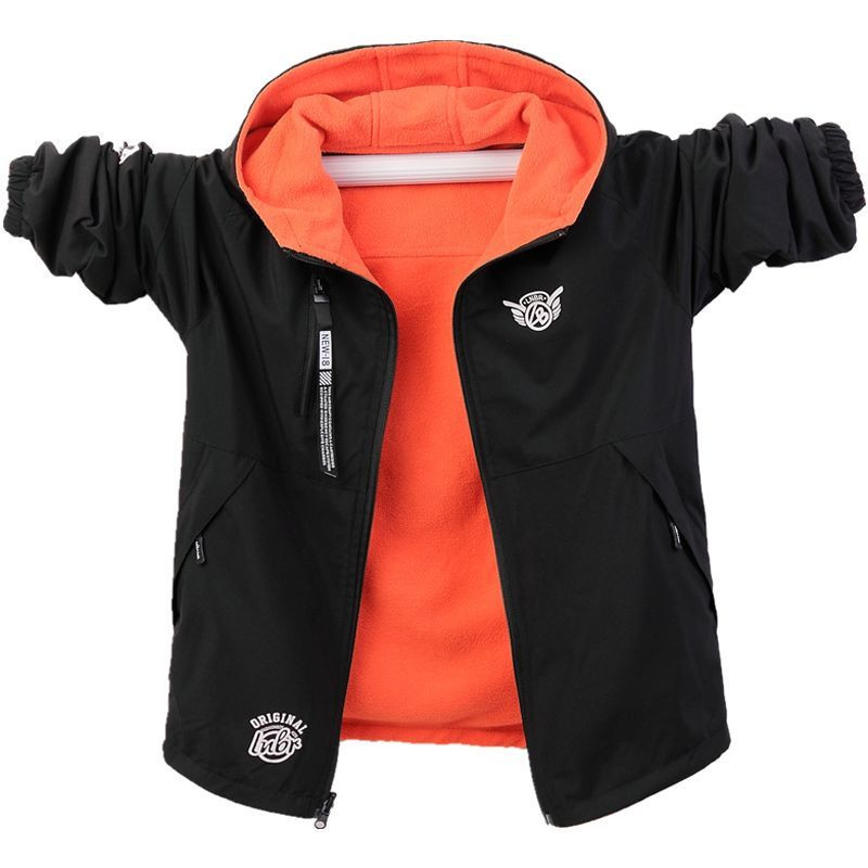 Μπουφάν για αγόρια Παιδικό 2023 Fleece Ζεστό Φθινοπωρινό Χειμώνα με κουκούλα με φερμουάρ διπλής όψης Επιστολή εκτύπωσης 5-12 ετών