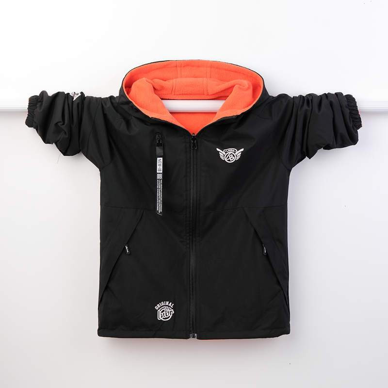 Μπουφάν για αγόρια Παιδικό 2023 Fleece Ζεστό Φθινοπωρινό Χειμώνα με κουκούλα με φερμουάρ διπλής όψης Επιστολή εκτύπωσης 5-12 ετών