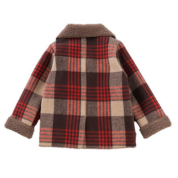 Зимно палто за момчета, дебело вълнено яке, дълго за деца, топли карирани връхни дрехи, есенно английско тийнейджърско момче, детски дрехи 3-12 години