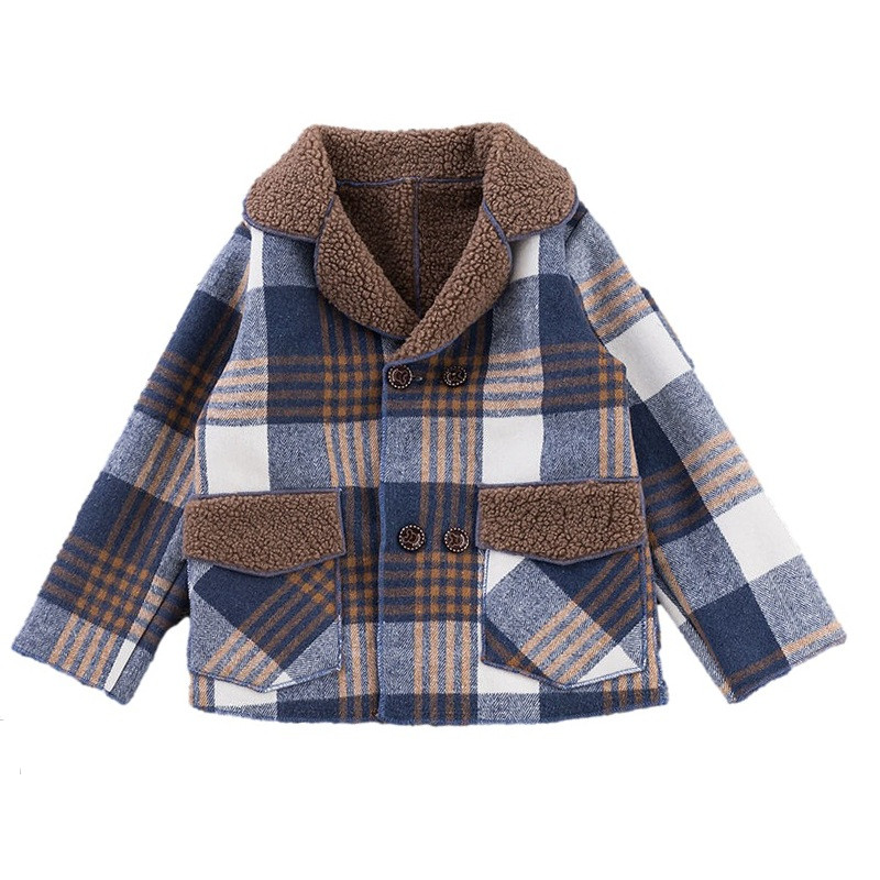 Χειμερινό παλτό για αγόρια Χοντρό μάλλινο μπουφάν μακρύ για παιδιά Ζεστό καρό πανωφόρι φθινόπωρο Αγγλία Teenage Boy Παιδικά Ρούχα 3-12 ετών