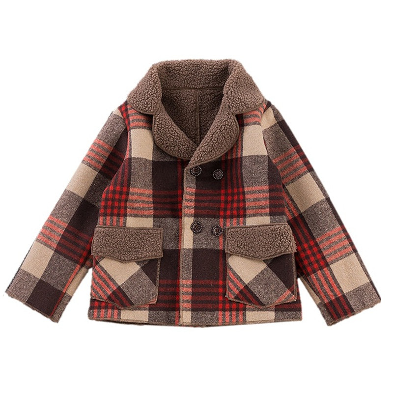 Χειμερινό παλτό για αγόρια Χοντρό μάλλινο μπουφάν μακρύ για παιδιά Ζεστό καρό πανωφόρι φθινόπωρο Αγγλία Teenage Boy Παιδικά Ρούχα 3-12 ετών