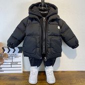 Βαμβακερό μπουφάν Winter Boys Fake 2 τμχ Baby Fashion Casual Μαύρο παλτό Πολυλειτουργικό φερμουάρ τσέπης Παχύ Ρούχα ψωμιού XMP603