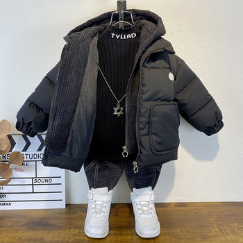 Зимно памучно яке за момчета Фалшиво 2 бр. Бебешко модно ежедневно черно палто Многофункционално джобно цип Удебелени дрехи за хляб XMP603