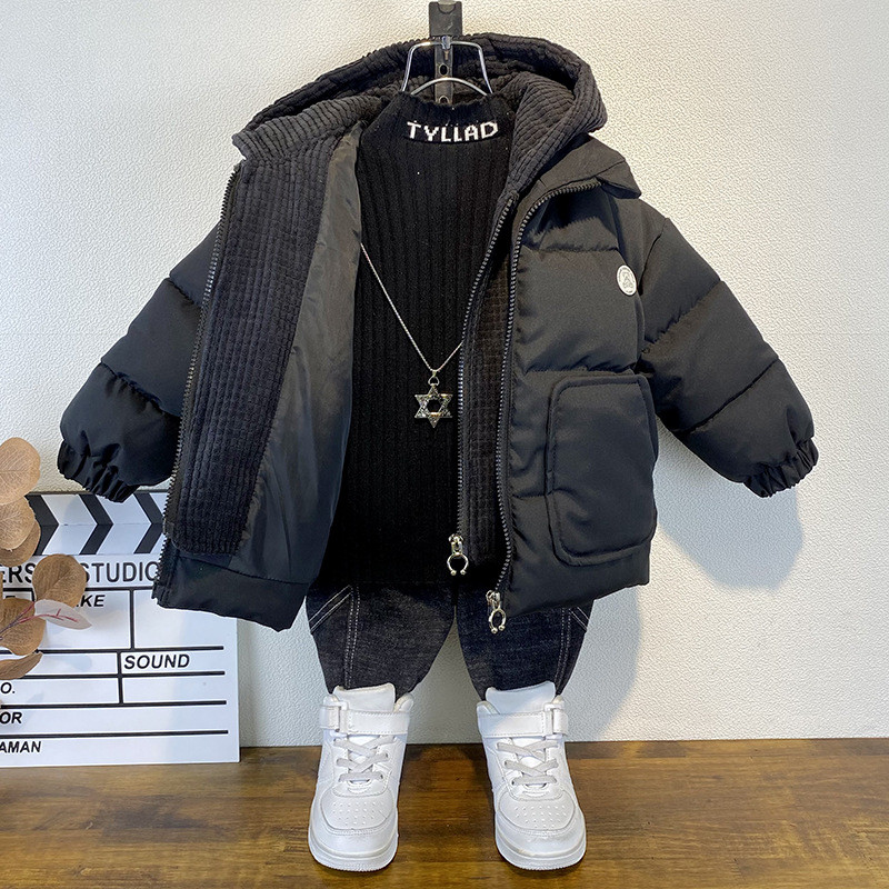 Zimska pamučna jakna za dječake Lažna 2kom Dječja modna ležerna crna jakna Višenamjenski džepni patentni zatvarač Deblja odjeća za kruh XMP603