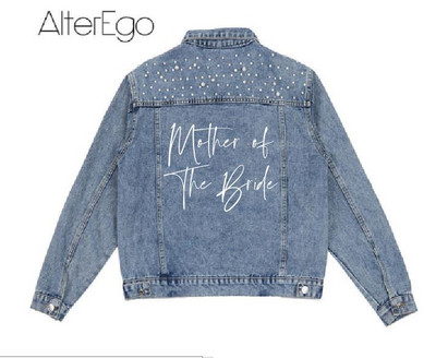 Προσαρμοσμένο μπουφάν τζιν νύφης Πέρλα Mrs Bachelorette Jean Jackets Δώρο για πάρτι για την ημέρα του γάμου Εξωτερικά ρούχα παράνυμφων Προσωποποιημένα παλτό