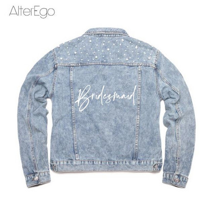 Προσαρμοσμένο μπουφάν τζιν νύφης Πέρλα Mrs Bachelorette Jean Jackets Δώρο για πάρτι για την ημέρα του γάμου Εξωτερικά ρούχα παράνυμφων Προσωποποιημένα παλτό