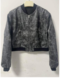 Vintage PU Δερμάτινο Cropped Μπουφάν για Γυναικεία Μόδα Μασίφ φερμουάρ Μακρύ μανίκι ψεύτικο δέρμα Μπουφάν Παλτό Street Short outwear