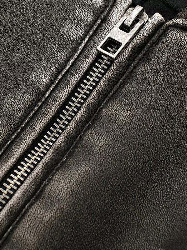 Vintage skraćena jakna od PU kože za žene, modna čvrsta jakna s patentnim zatvaračem dugih rukava, jakne od umjetne kože, kaput, ulična kratka gornja odjeća