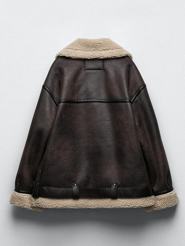 Ailegogo Jesen Zima Ženska debela topla jakna od umjetnog janjećeg krzna s remenom Ulična ženska ženska labava motociklistička gornja odjeća s patentnim zatvaračem