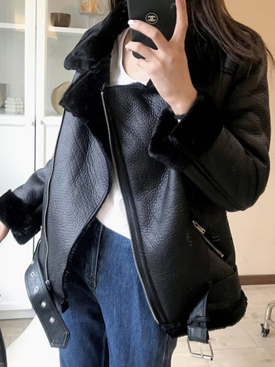 Ailegogo Novi jesenski zimski kaputi Ženski jakni od ovčjeg krzna od debele umjetne kože Ženska krznena kožna jakna Aviator Casaco Feminino