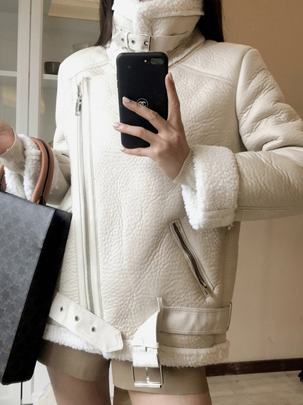 Ailegogo Novi jesenski zimski kaputi Ženski jakni od ovčjeg krzna od debele umjetne kože Ženska krznena kožna jakna Aviator Casaco Feminino