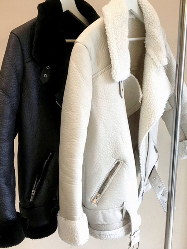 Ailegogo Novi jesenski zimski kaputi Ženski jakni od ovčjeg krzna od debele umjetne kože Ženska krznena kožna jakna Aviator Casaco Feminino