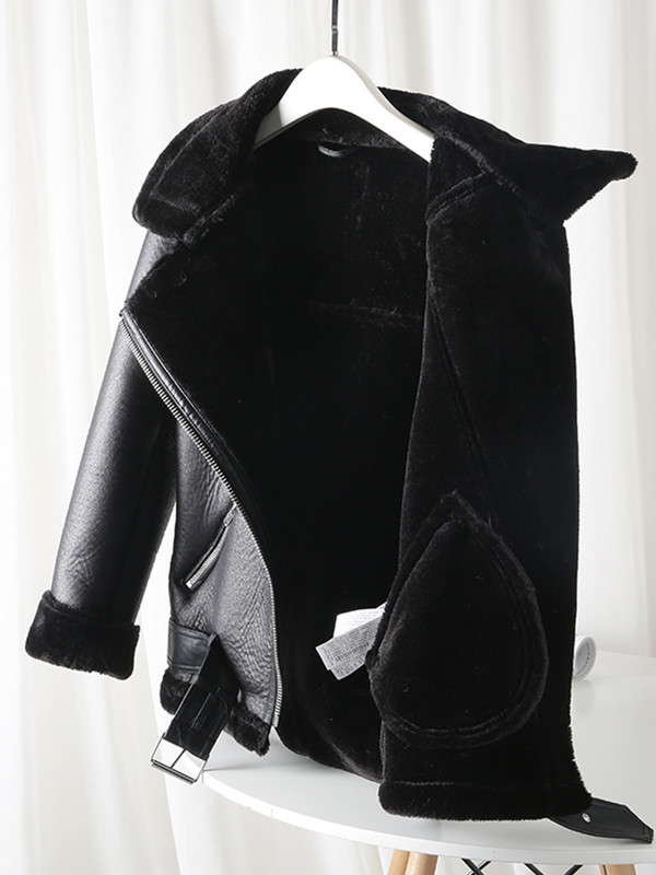 Ailegogo Novi jesenski zimski kaputi Ženski jakni od ovčjeg krzna od debele umjetne kože Ženska krznena kožna jakna Aviator Casaco Feminino