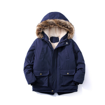 Яке за момчета 2-14 години, устойчиво на тежки студове, плътно и кадифено висококачествено дълго палто с качулка за деца, ветровка