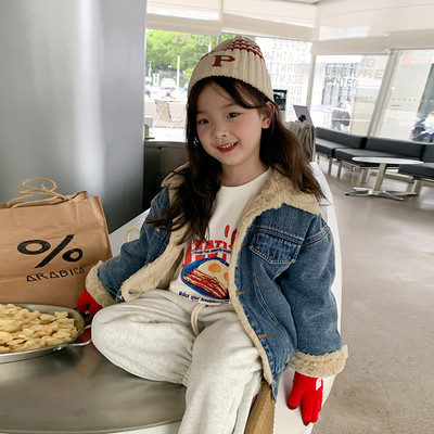 Novi dolazni kaput s trapericama za djevojčice Zimski modni kaput s vunenim ovratnikom za djevojčice Pamučna jakna s trapericama Pletena dječja odjeća za djevojčice