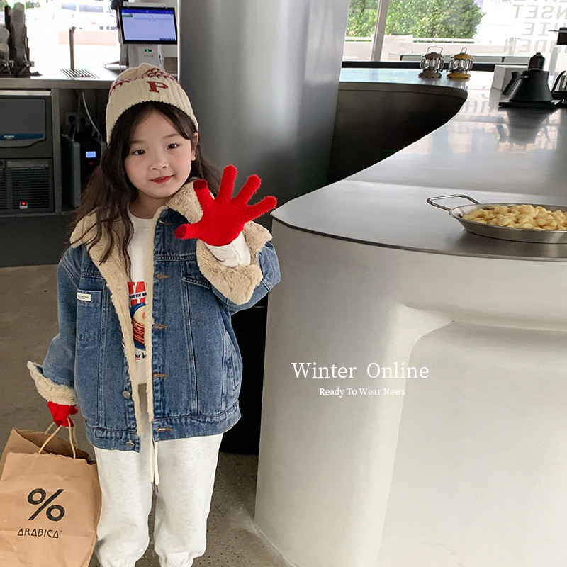 Novi dolazni kaput s trapericama za djevojčice Zimski modni kaput s vunenim ovratnikom za djevojčice Pamučna jakna s trapericama Pletena dječja odjeća za djevojčice