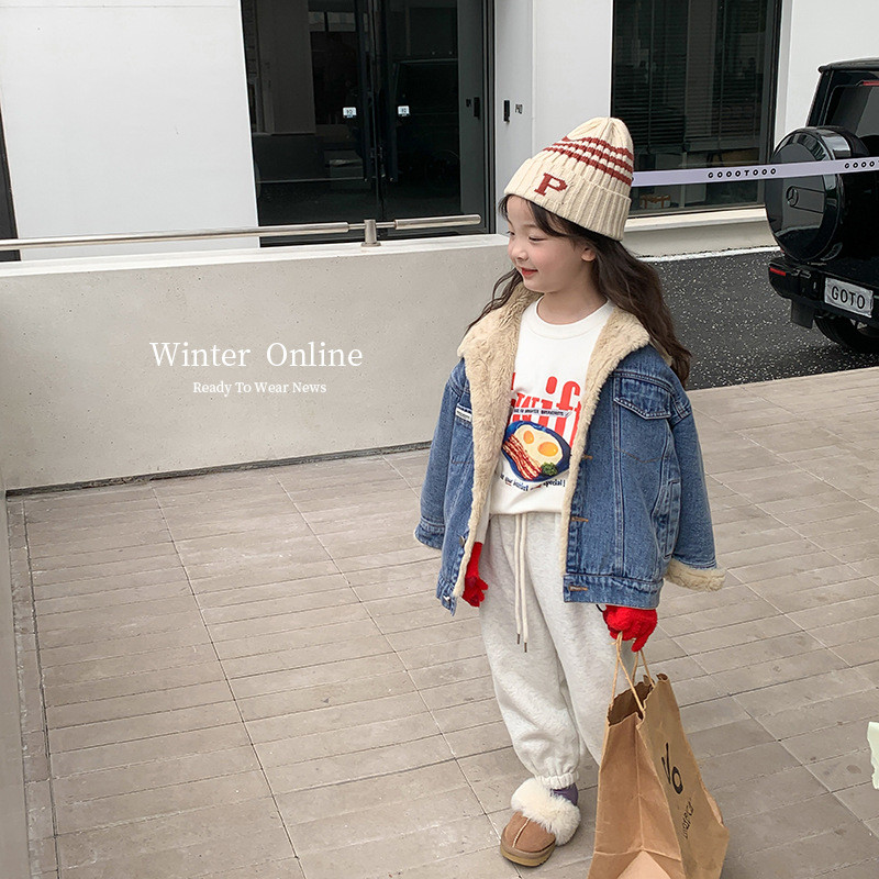 Novi dolazni kaput s trapericama za djevojčice Zimski modni kaput s vunenim ovratnikom za djevojčice Pamučna jakna s trapericama Pletena dječja odjeća za djevojčice