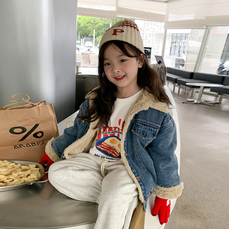 Novi dolazni kaput s trapericama za djevojčice Zimski modni kaput s vunenim ovratnikom za djevojčice Pamučna jakna s trapericama Pletena dječja odjeća za djevojčice