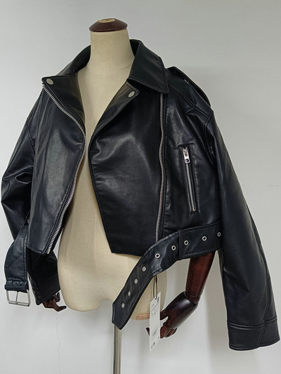 2023. Ženske vintage široke kratke jakne od pu umjetne kože s remenom, ulična odjeća, ženski patentni zatvarač, retro motociklistički kaputi Gornje odjeće