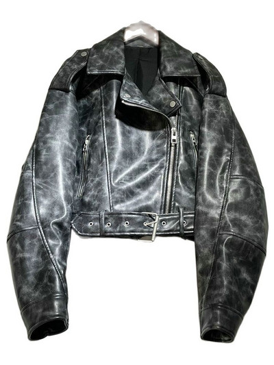 2023. Ženske vintage široke kratke jakne od pu umjetne kože s remenom, ulična odjeća, ženski patentni zatvarač, retro motociklistički kaputi Gornje odjeće