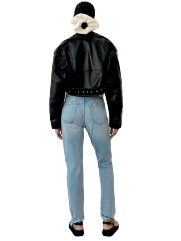 2023. Ženske vintage široke kratke jakne od pu umjetne kože s remenom, ulična odjeća, ženski patentni zatvarač, retro motociklistički kaputi Gornje odjeće