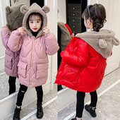 Deblji kaput za djevojčice od 4 do 12 godina, tople zimske jakne za djevojčice, nove modne duge parke, gornja odjeća s kapuljačom i slatkim medvjedom, dječja vjetrovka