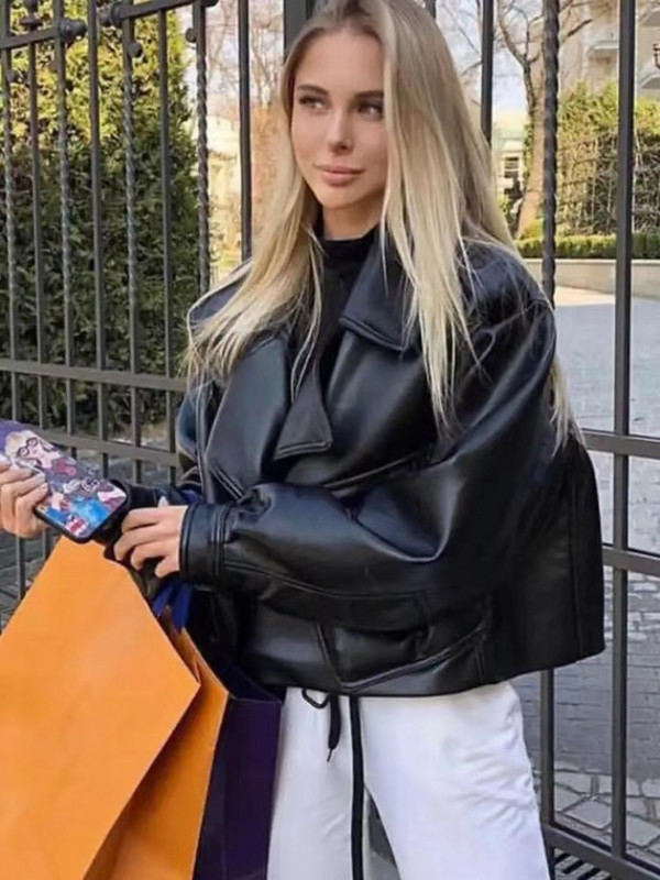 Jesen 2023. Nova jakna od umjetne meke kože Ženska modna bijela široka PU kožna kratka jakna s jednim gumbom Locomotive Chic Outwear