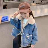 2023. Jakna za djevojčice Jesen Zima Plus Kaput od kašmira Deblje traperice Dječja odjeća Topla modna dječja traper jakna 2-8T