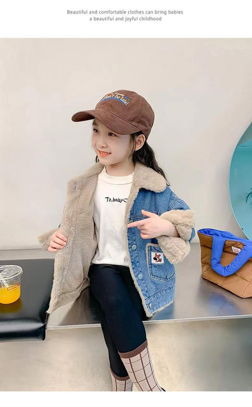 2023. Jakna za djevojčice Jesen Zima Plus Kaput od kašmira Deblje traperice Dječja odjeća Topla modna dječja traper jakna 2-8T